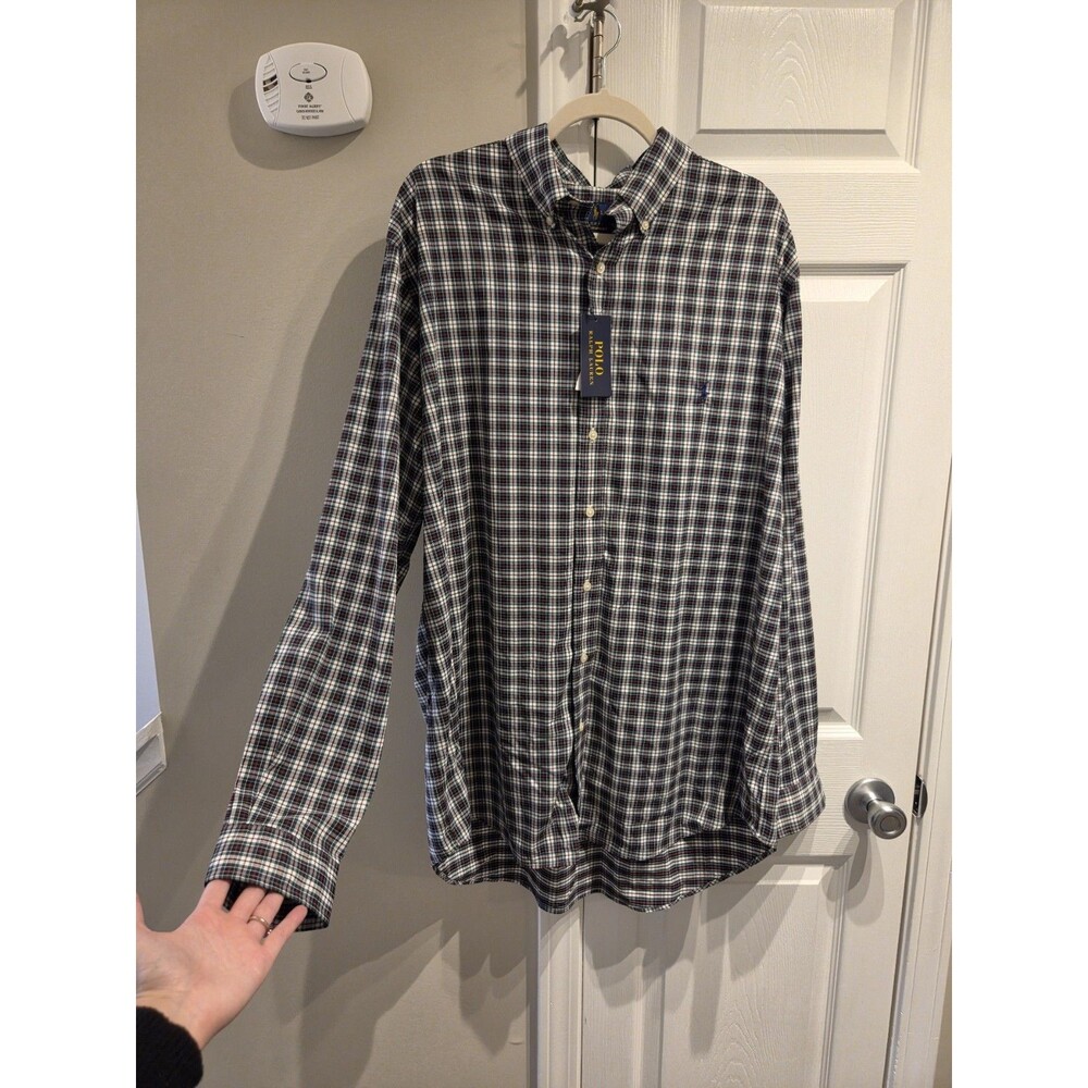 Ralph Lauren Men's Green/Red Plaid Performance Button Down Shirt XLT Big & Tall